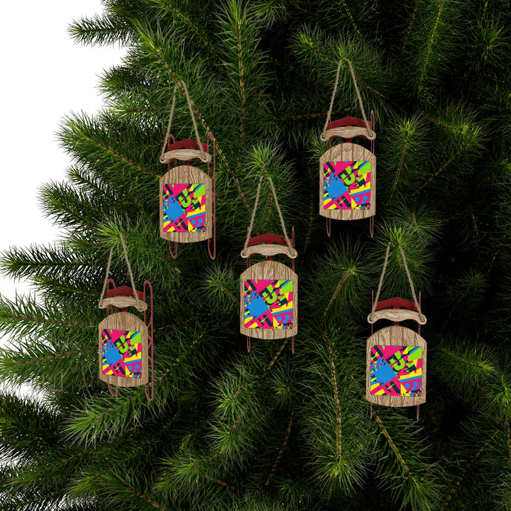 Personalized Sled Ornaments – Bold Neon Geometric Holiday Decor Gift