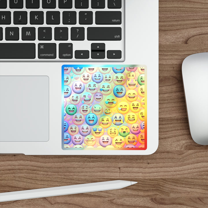 Retro Holographic Emoji Die-Cut Stickers – Vibrant, Rainbow, Fun Vibes!