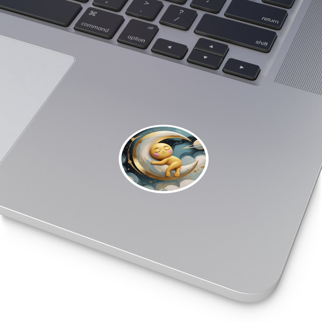 Whimsical Celestial Moon Round Sticker – Cute Baby Nursery Waterproof Decal