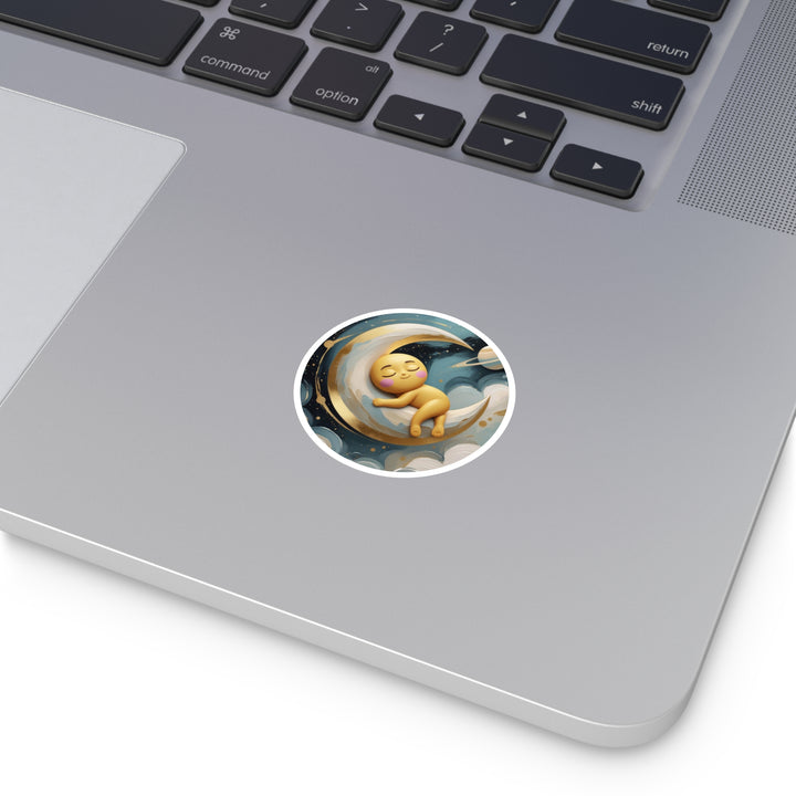 Whimsical Celestial Moon Round Sticker – Cute Baby Nursery Waterproof Decal