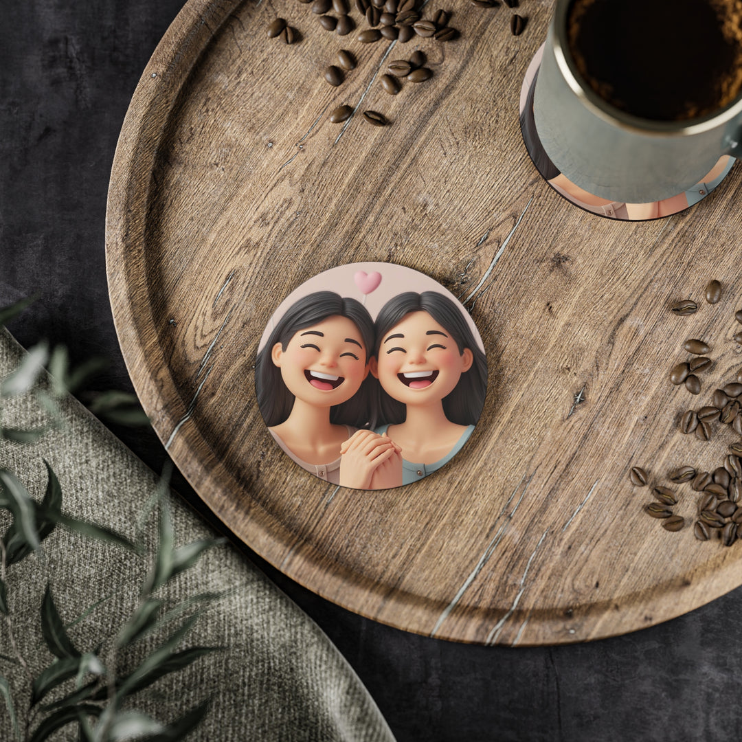 Charming Cartoon Girls Coaster – Cute Friendship, Joyful Pastel Decor Set