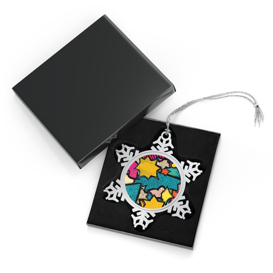 Custom Comic Pop Art Pewter Snowflake Ornament – Vibrant, Handcrafted Gift