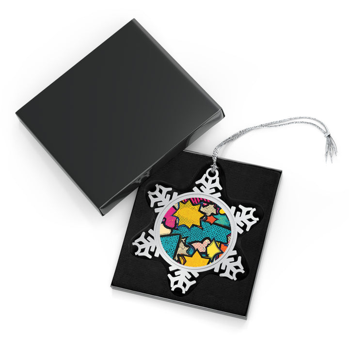 Custom Comic Pop Art Pewter Snowflake Ornament – Vibrant, Handcrafted Gift