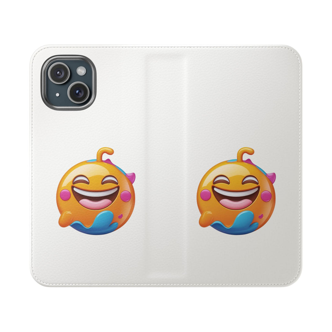 Emoji Joy Premium Flip Case – Fun Vegan Leather Wallet Stand Cover