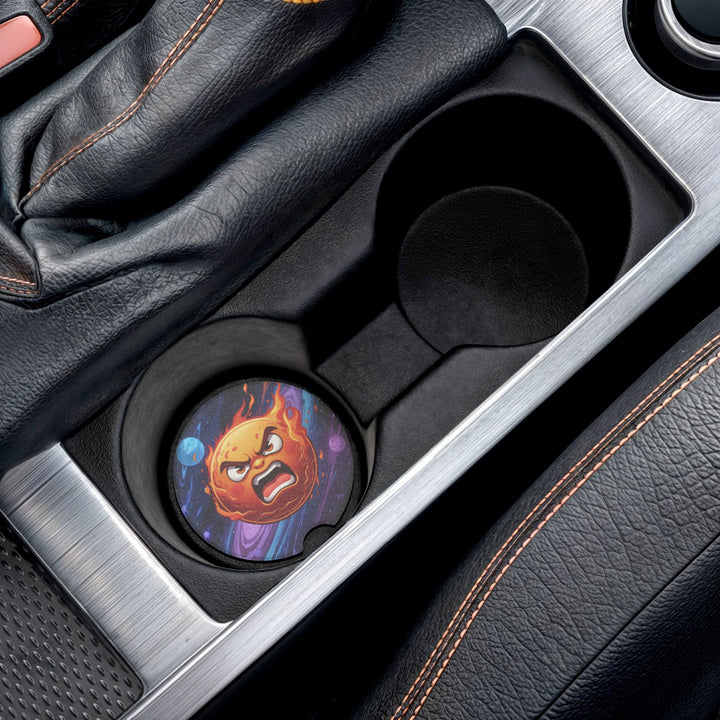 Fiery Sun Soapstone Car Coaster – Cosmic Cartoon, Absorbent & Stylish