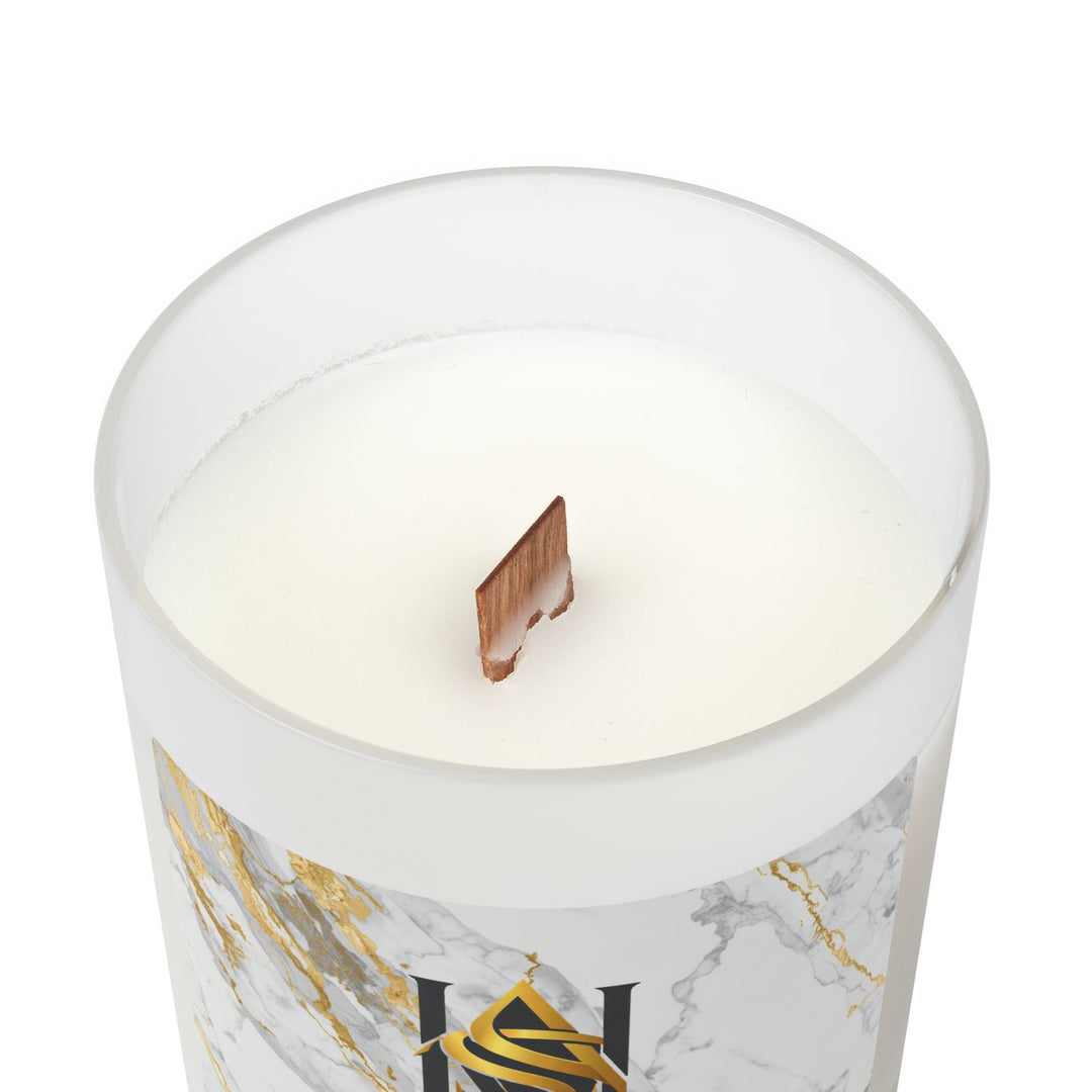 Marble & Gold Frosted Glass Candle 11oz – Luxe Crackling Wood Wick