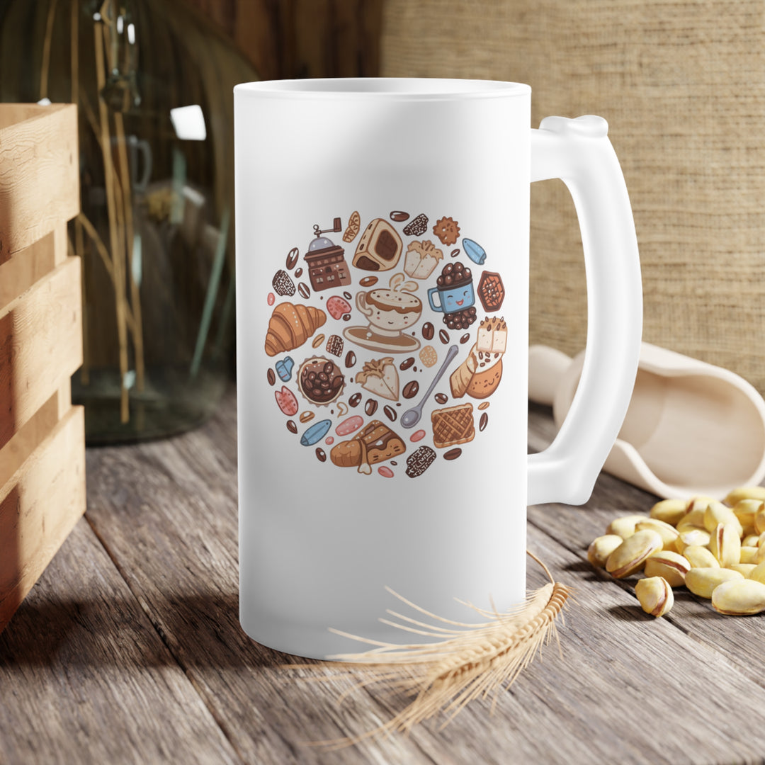 Frosted Glass Beer Mug – Cute Café Cartoon Design, 16oz Trendy Gift
