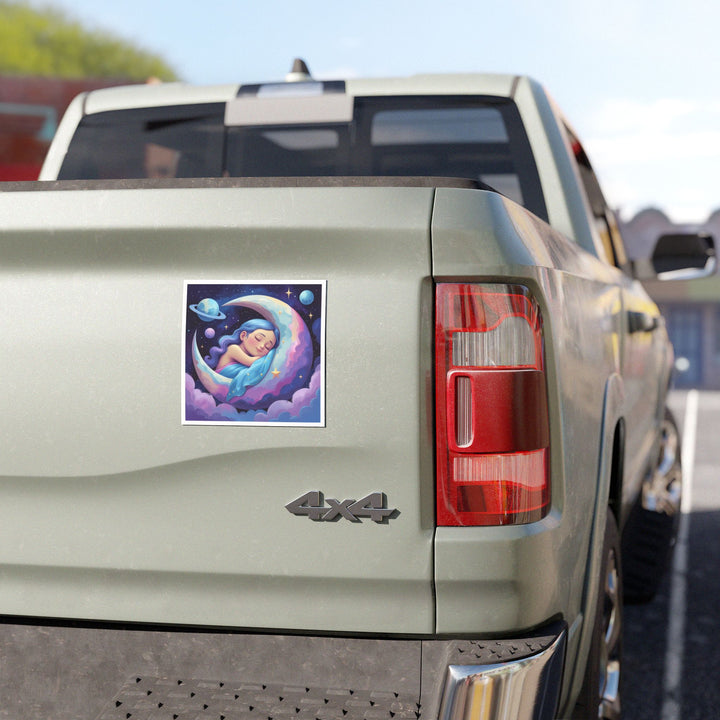 Dreamy Sleeping Girl Moon Car Magnet – Custom, Weatherproof & Reusable
