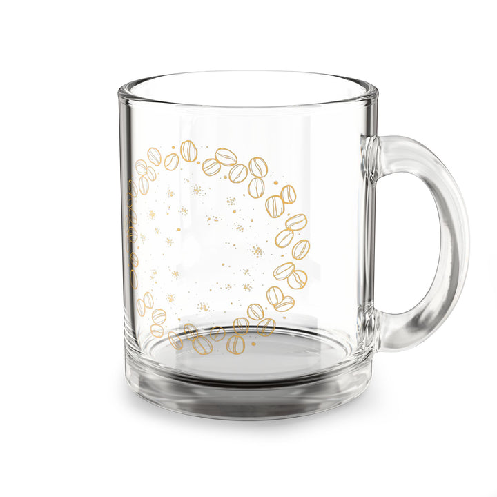10oz Glass Coffee Mug – Artistic Coffee Beans, Chic Black & Gold Design
