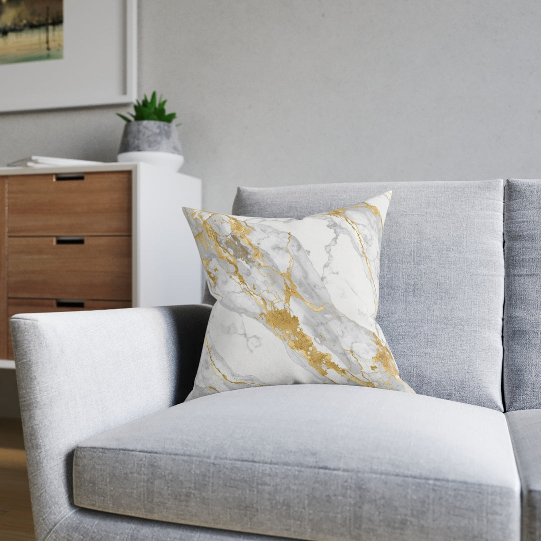 Chic Marble Square Pillow – Custom, Gold Accent, Pink Back, Luxe Decor