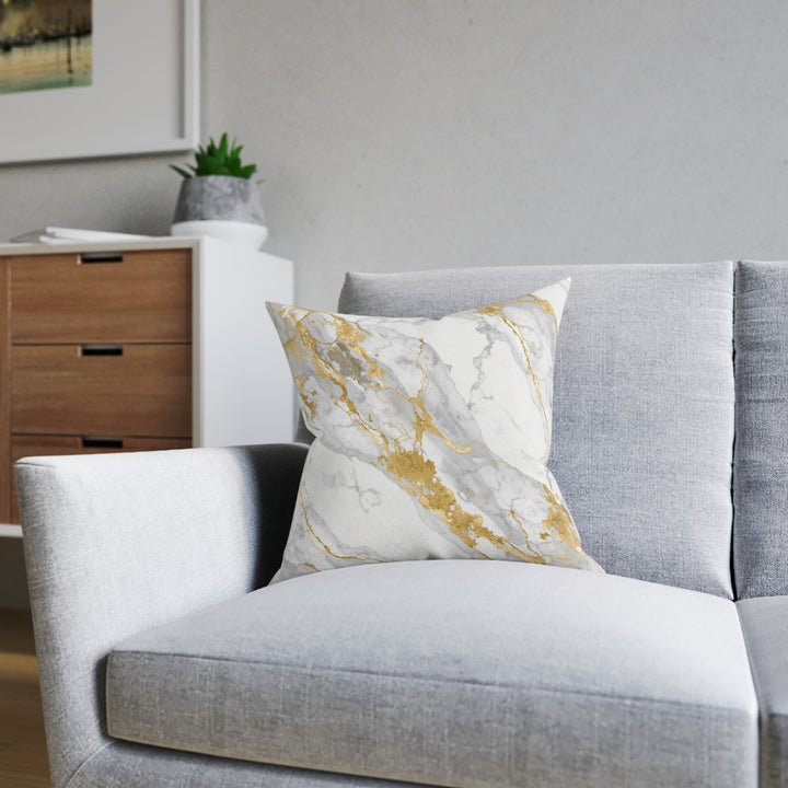 Chic Marble Square Pillow – Custom, Gold Accent, Pink Back, Luxe Decor