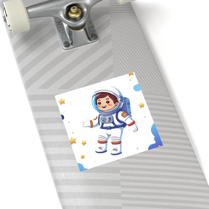 Space Adventure Square Laminate Sticker – Cute Astronaut, Durable & Fun