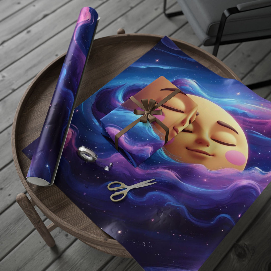 Custom Galaxy Wrapping Paper – Cute Smiling Moon, Premium Eco Gift Wrap