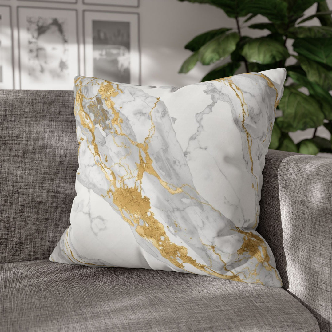 Marble Luxe Poly Canvas Pillowcase – Gold & Grey Modern Glam Decor Cover