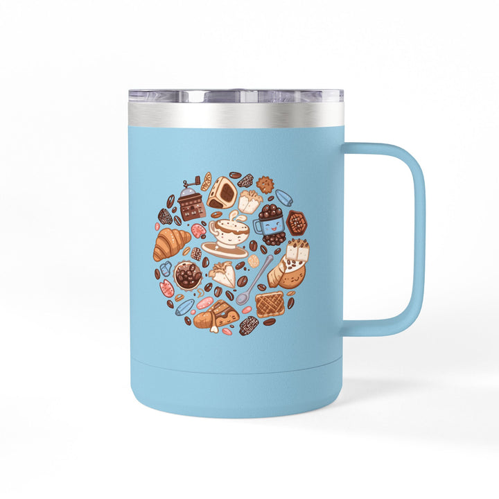 Warm 15oz Coffee Mug Tumbler – Whimsical Café Cartoon, Insulated & Stylish