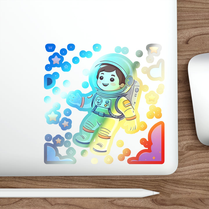 Holographic Die-Cut Astronaut Sticker – Playful Space Cartoon Vinyl Decor
