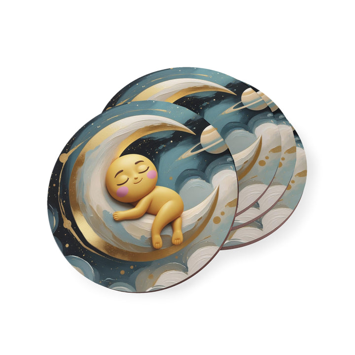 Whimsical Baby Moon & Stars Coasters – Cute Nursery Decor, Set of 4