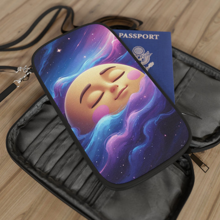 Galaxy Moon Passport Wallet – RFID Travel Organizer, Vegan Leather, Cute Space