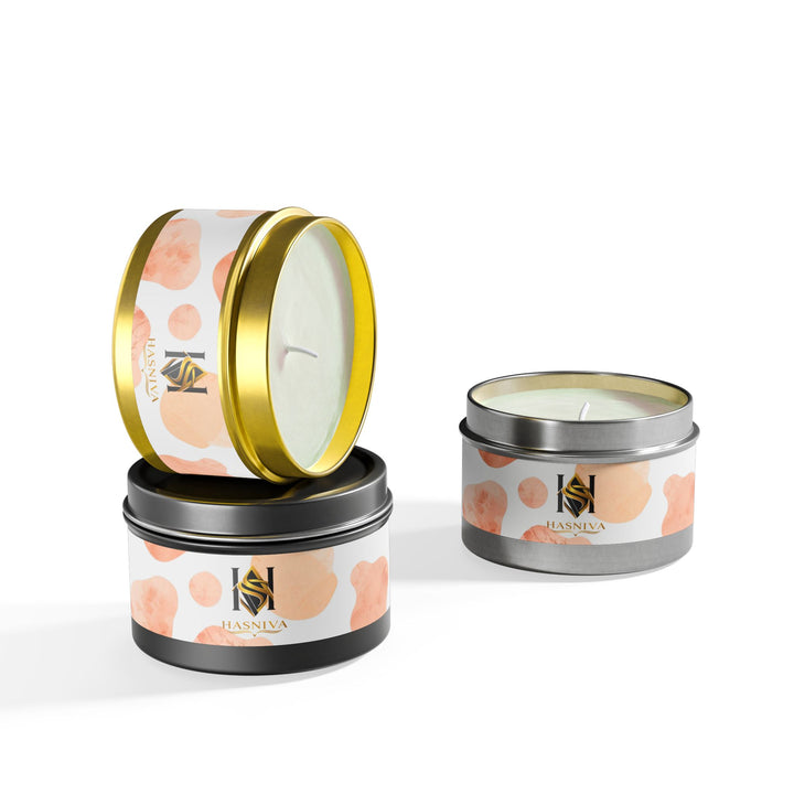 Handcrafted Tin Candle – Blush Peach Watercolor, Chic & Eco-Friendly Gift