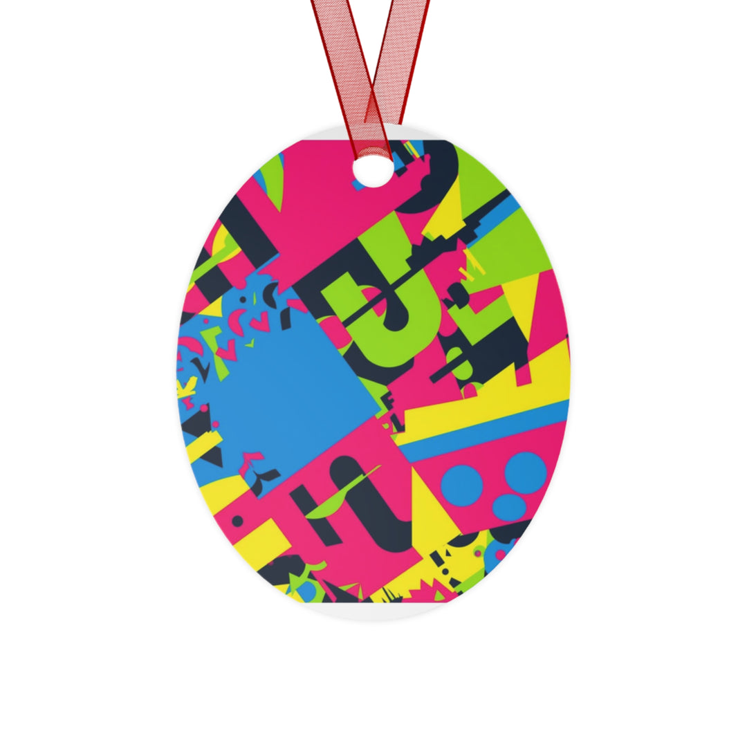 Trendy Geometric Metal Ornaments – Modern Neon Abstract Holiday Decor
