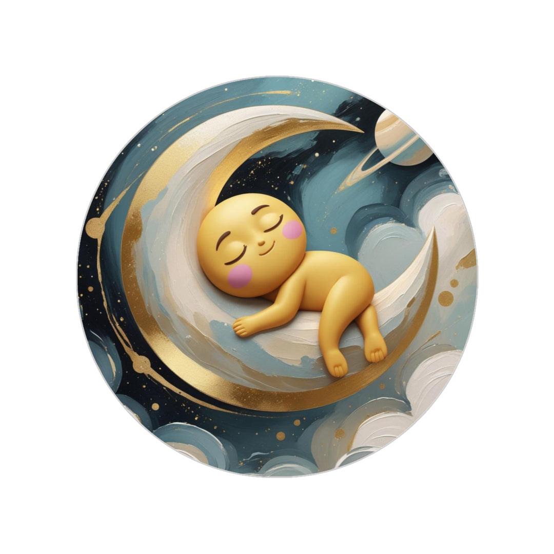 Celestial Baby Moon Transparent Outdoor Sticker – Round, Waterproof, 1pc