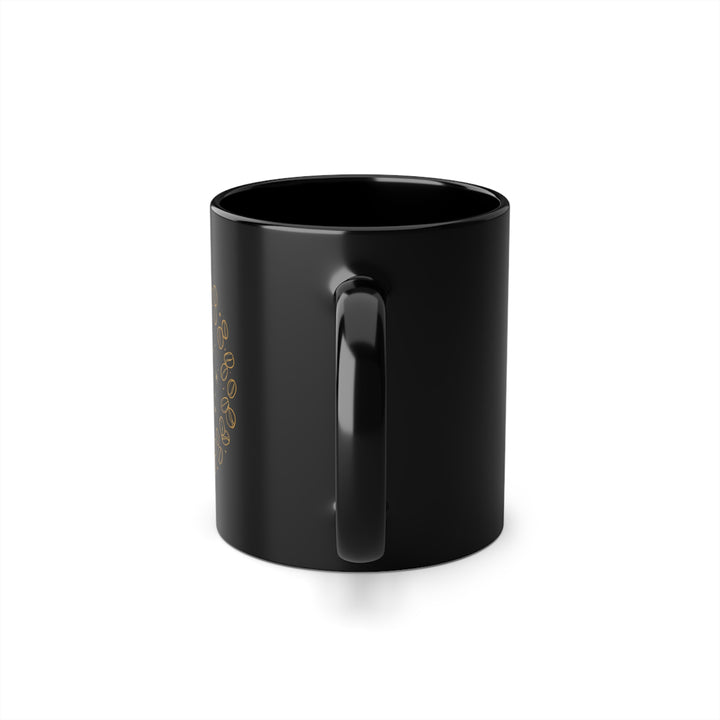Sleek Black Coffee Cup 11oz – Hand-Drawn Beans, Trendy Gold Accents Mug