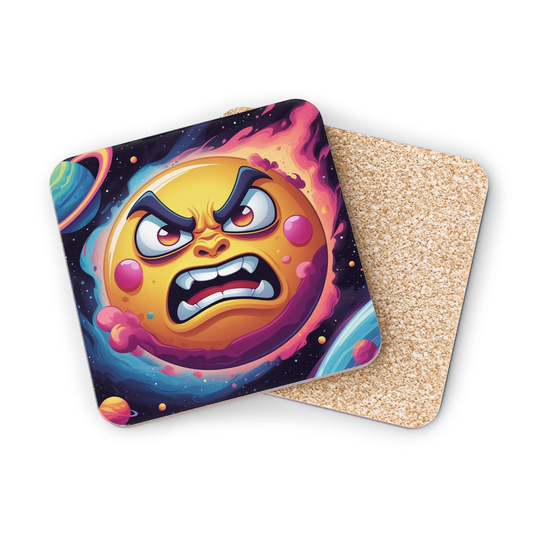 Cosmic Fun Angry Sun Coasters – Bold Space Cartoon, Stylish Table Protection