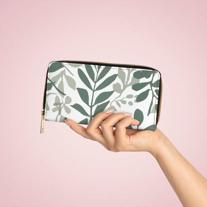 Personalized Zipper Wallet – Modern Botanical Faux Leather, Secure & Stylish