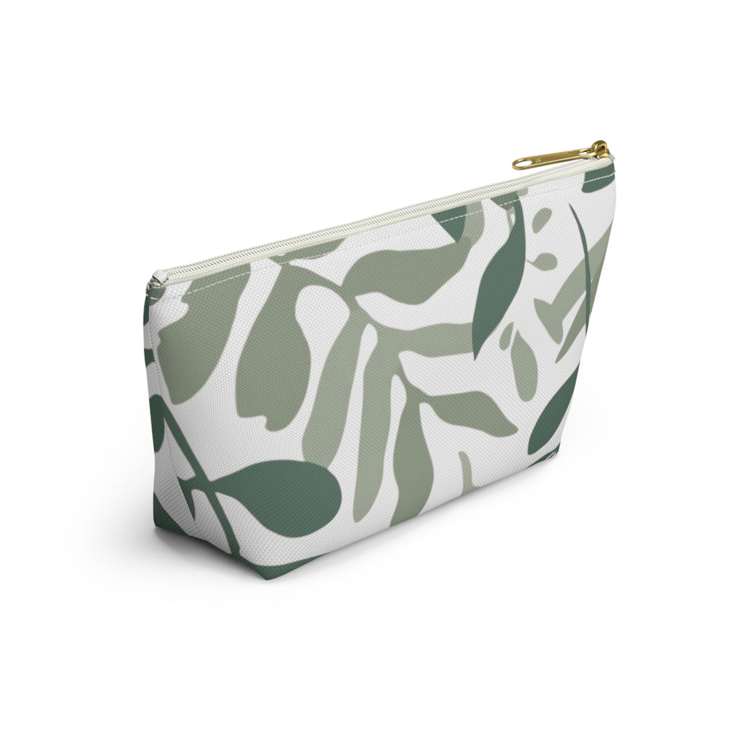 Leafy Green Botanical T-Bottom Accessory Pouch – Chic, Modern Organizer
