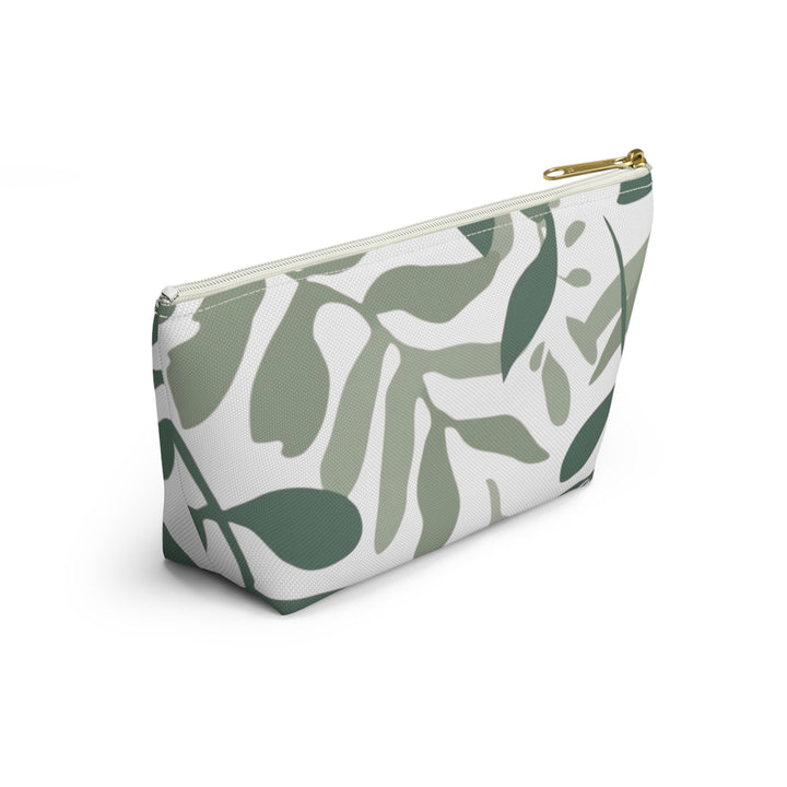 Leafy Green Botanical T-Bottom Accessory Pouch – Chic, Modern Organizer