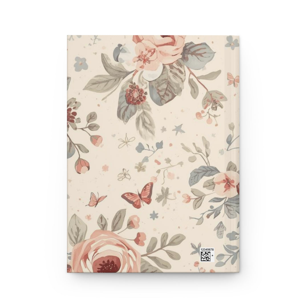 Matte Hardcover Journal – Elegant Pastel Floral Roses & Butterflies, Customizable