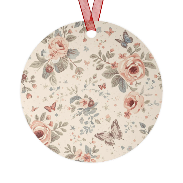 Elegant Metal Ornament – Vintage Floral Rose & Butterfly, Customizable Gift