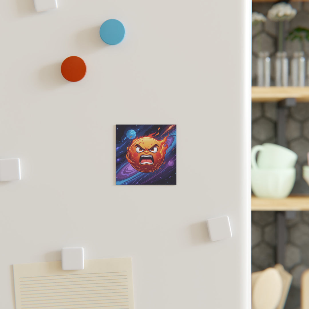 Fiery Cartoon Sun Square Magnet – Personalized Cosmic Vibes for Any Space!