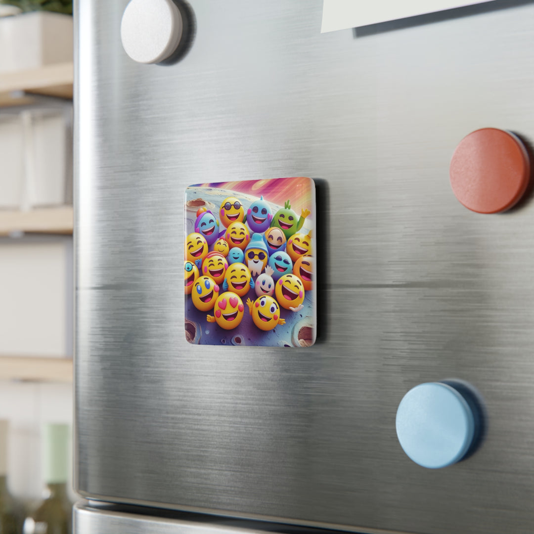 Playful Emoji Universe Square Porcelain Magnet – Fun, Bold Space Art Gift