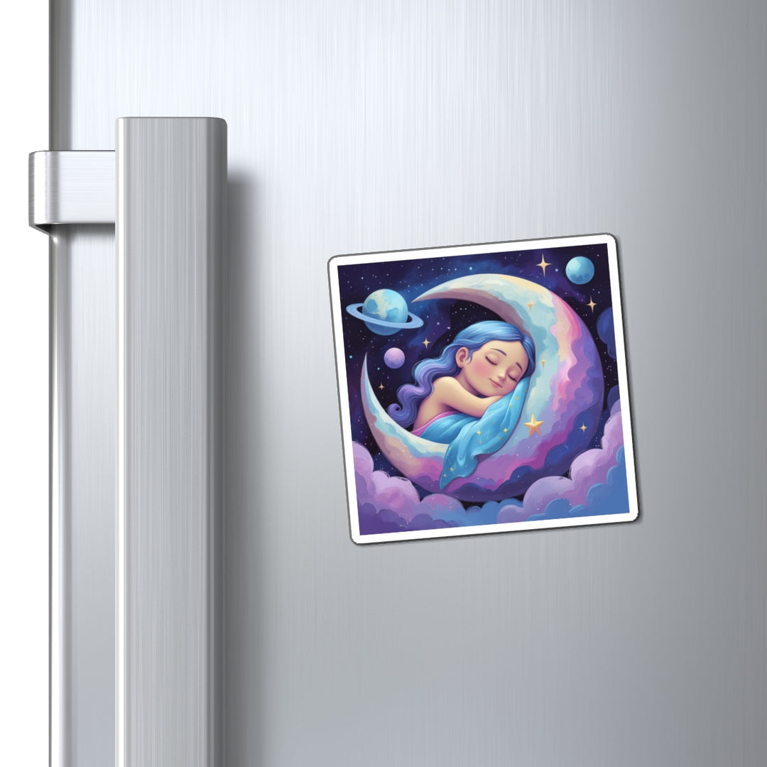 Sleepy Moon Girl Magnet – Dreamy Custom Decor for Home & Office