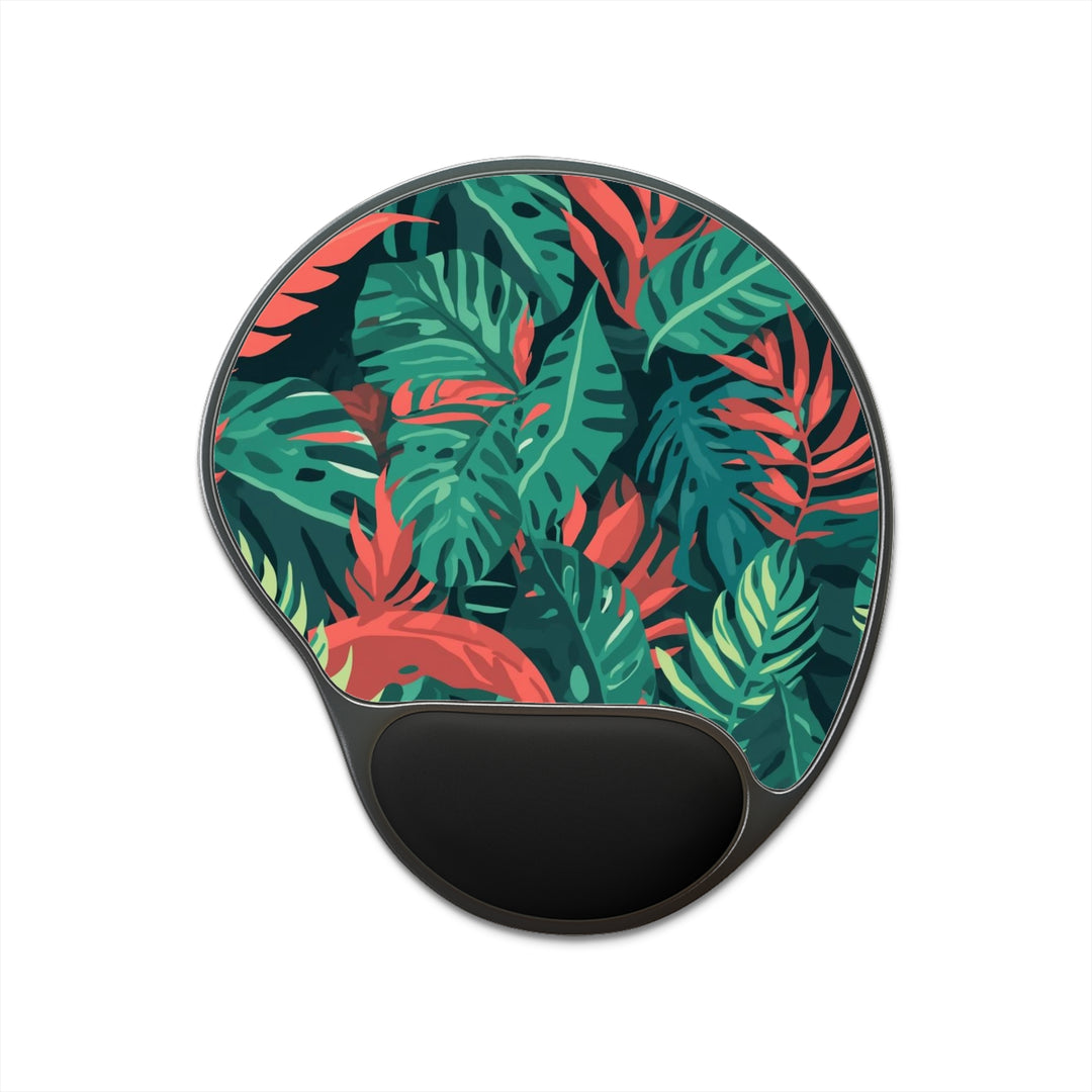 Ergo Memory Foam Mouse Pad with Wrist Rest – Tropical Leaf Jungle Vibes