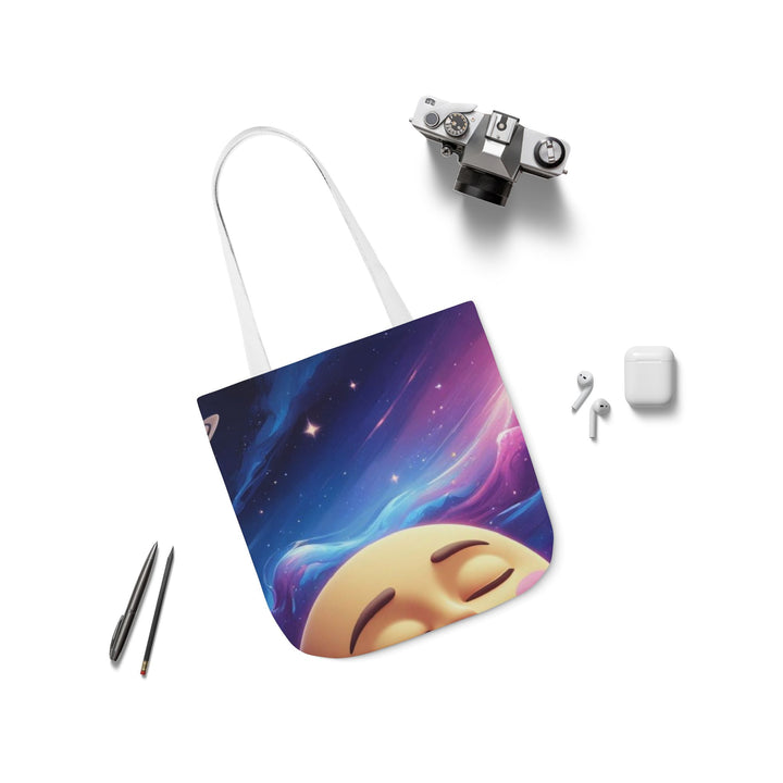 Galaxy Moon Canvas Tote Bag – 5-Color Straps, Cute Space Design, Customizable