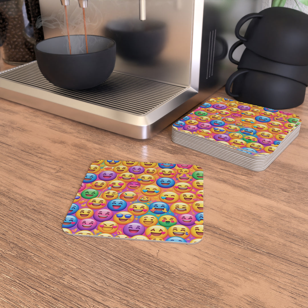 Emoji Vibe Square Coasters (50/100) – Fun, Stylish, Premium Protection