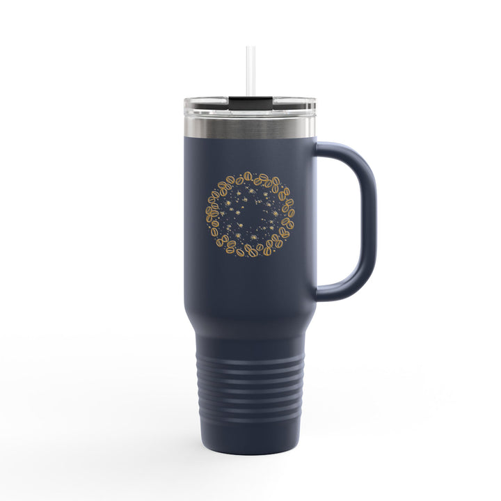 40oz Insulated Travel Mug – Coffee Bean Art, Leakproof, Trendy Black