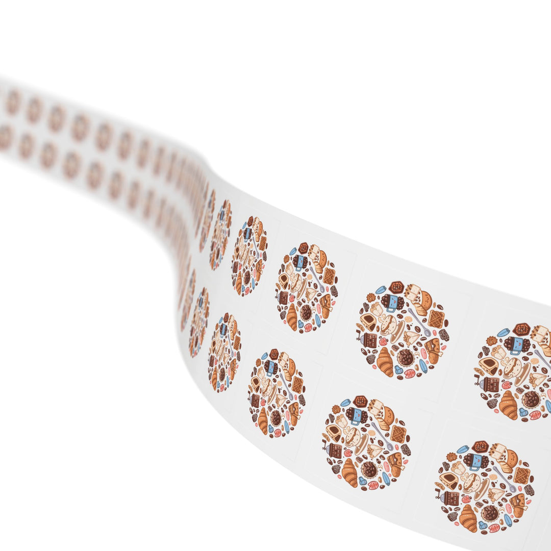 Coffee & Dessert Square Sticker Rolls – Cute Café Label for Bakery & Shop