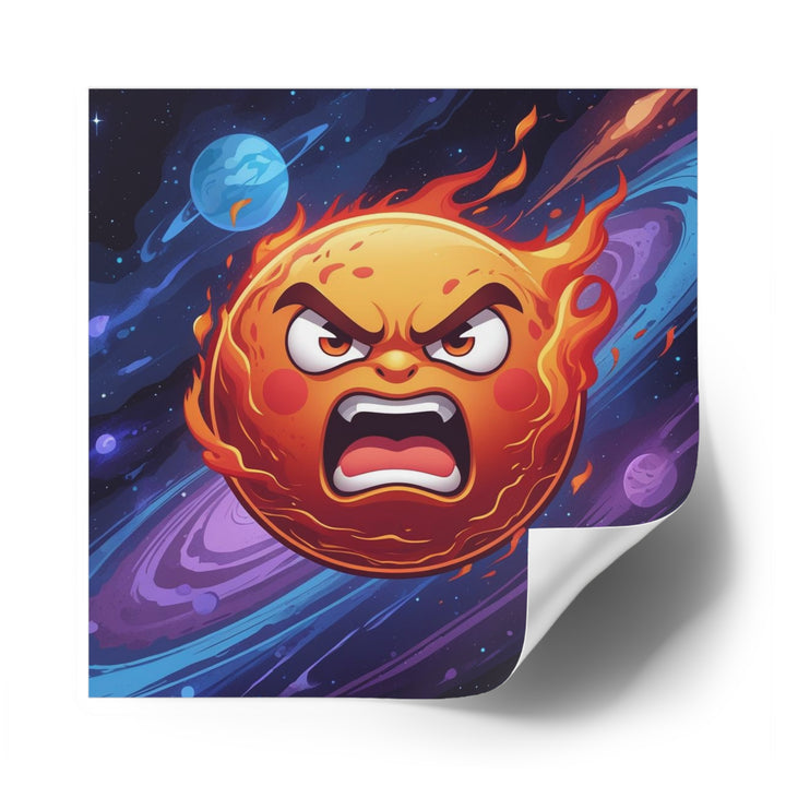 Fiery Cosmic Angry Sun Laminate Square Sticker – Bold, Durable, Vibrant!