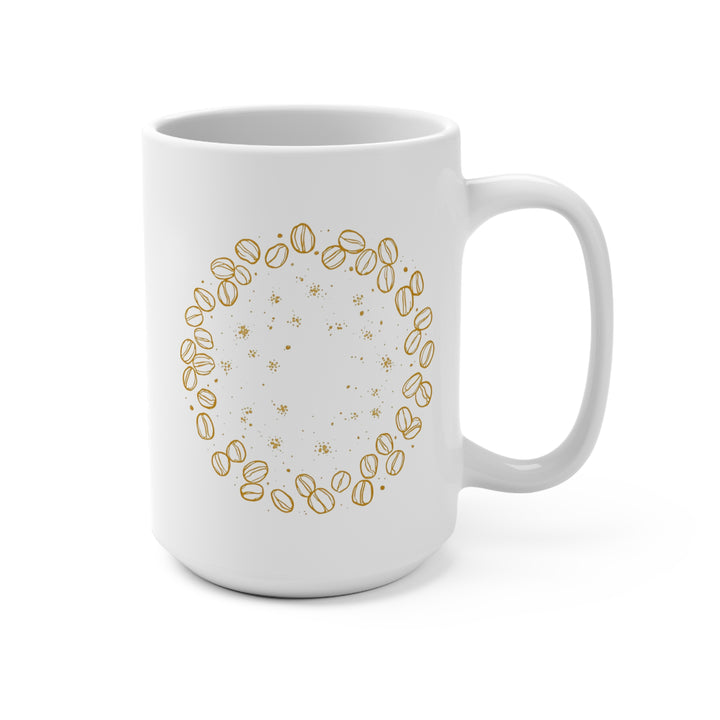 15oz Coffee Lover’s Ceramic Mug – Artistic Beans & Gold Accents, Trendy Gift