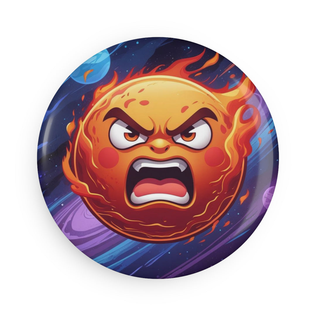 Fiery Angry Sun Cosmic Round Button Magnet – Customizable, Packs of 1/10
