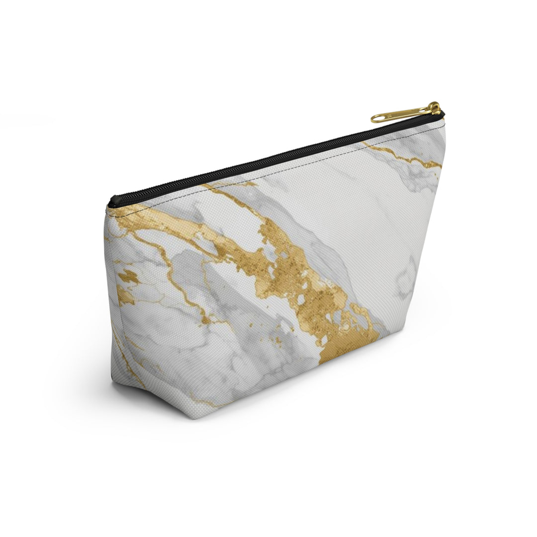 Chic Marble Gold T-Bottom Accessory Pouch – Stylish Organizer for Travel & Makeup