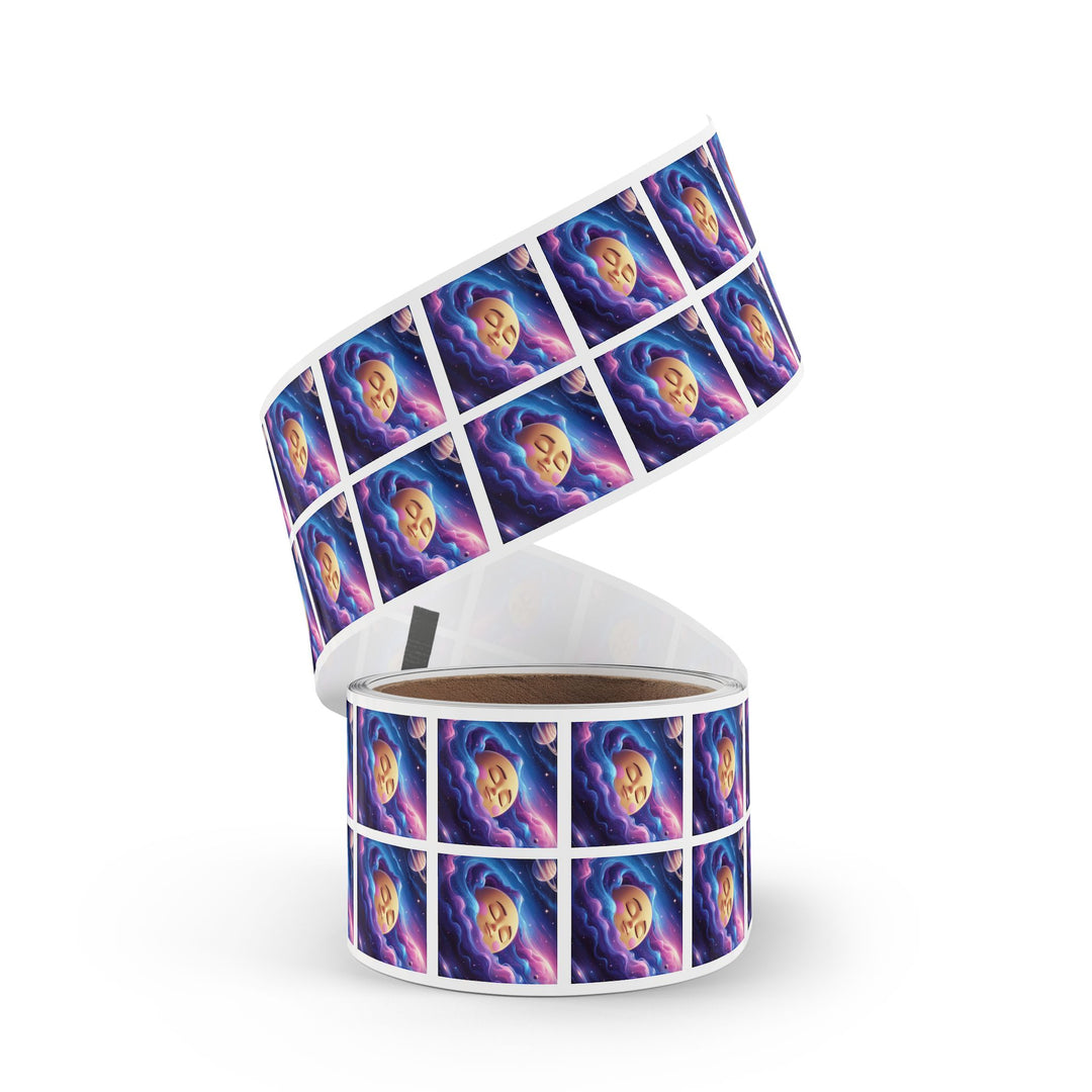 Galaxy Moon Square Sticker Rolls – Cute Space Label, Custom Sizes, Durable