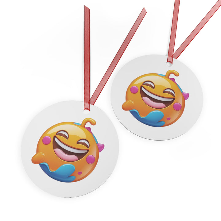Joyful Emoji Glossy Metal Ornament – Customizable, Durable & Trendy Décor
