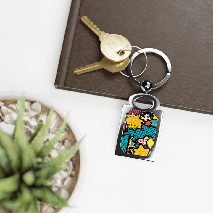 Retro Pop Art Rectangle Photo Keyring – Custom Comic Book Design Gift