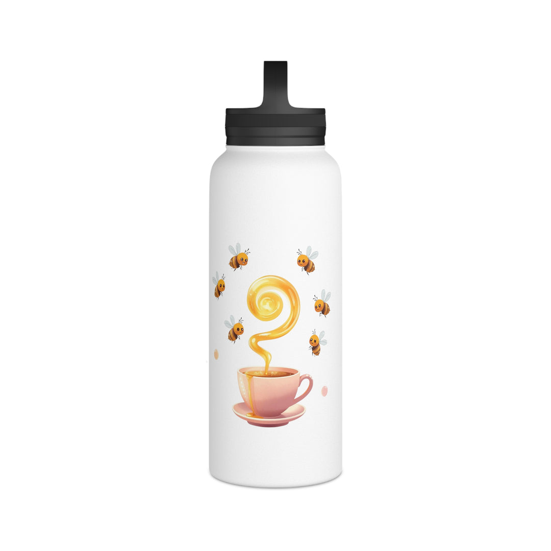 Bee Happy Stainless Steel Water Bottle – Cute Bees, Pastel Teacup, Handle Lid