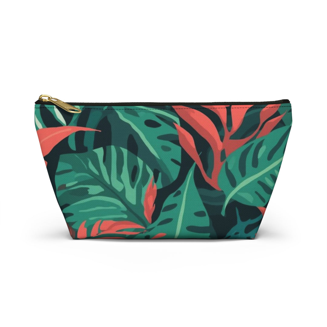 Chic T-Bottom Accessory Pouch – Tropical Leaf Pattern, Travel & Makeup Bag