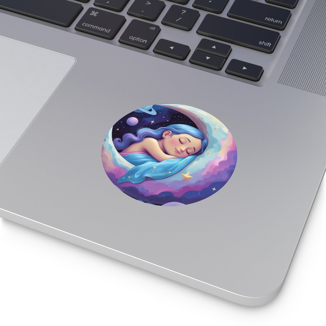 Dreamy Girl on Moon Custom Round Vinyl Sticker – Waterproof, Trendy & Durable